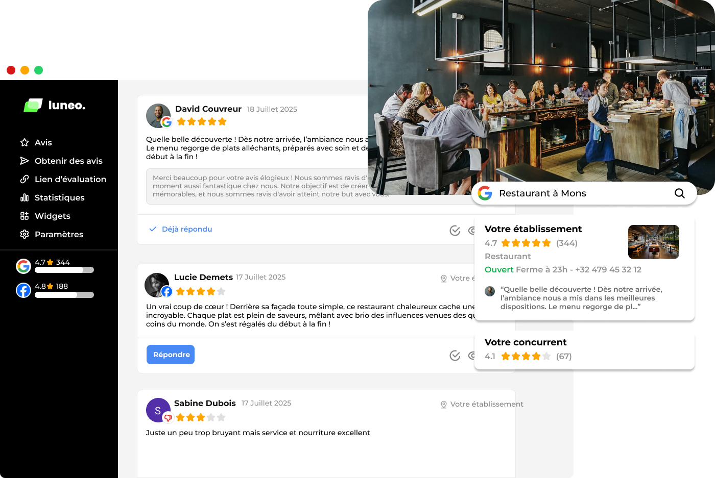 Interface de l'application Luneo